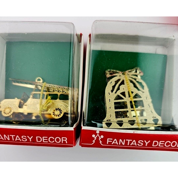 Fantasy Decor Christmas Lot of 9 Vintage Ornaments Gold Tone Light Metal Mixed - Picture 10 of 10